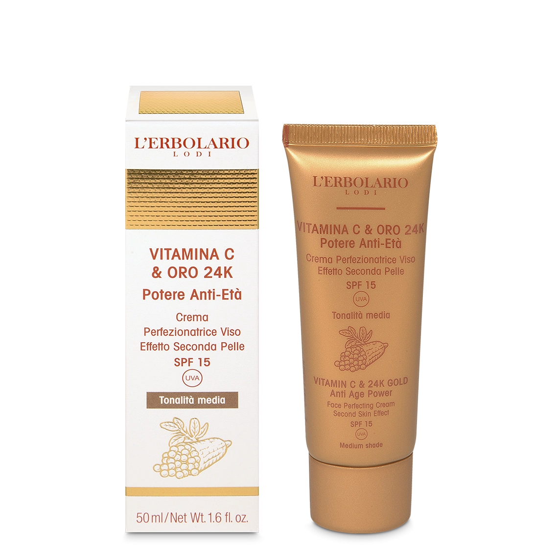 Krem do twarzy perfekcjonujący, średni odcień, Vitamina C & Oro 24K