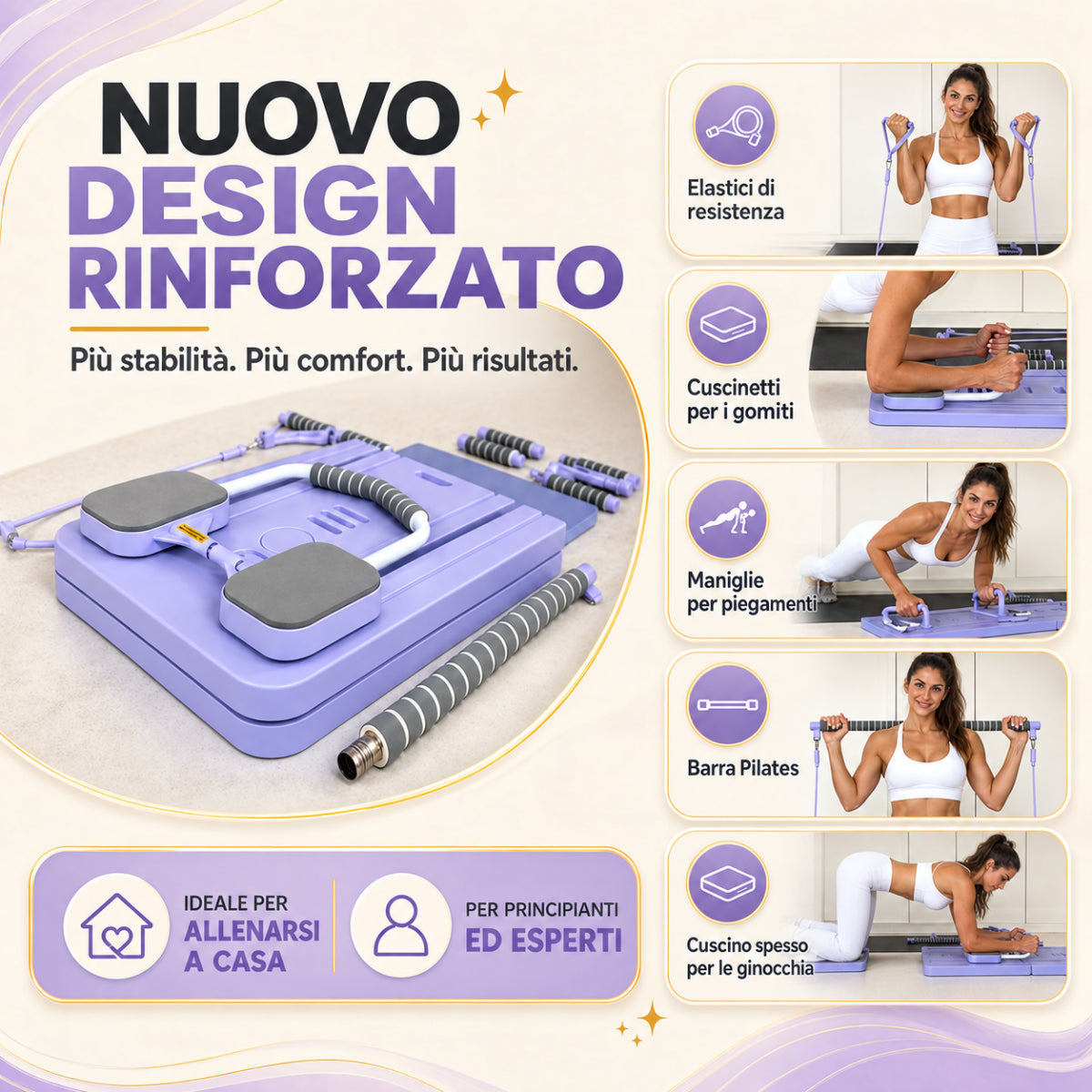 Pilates Reformer Board 8 in 1 – Lilla