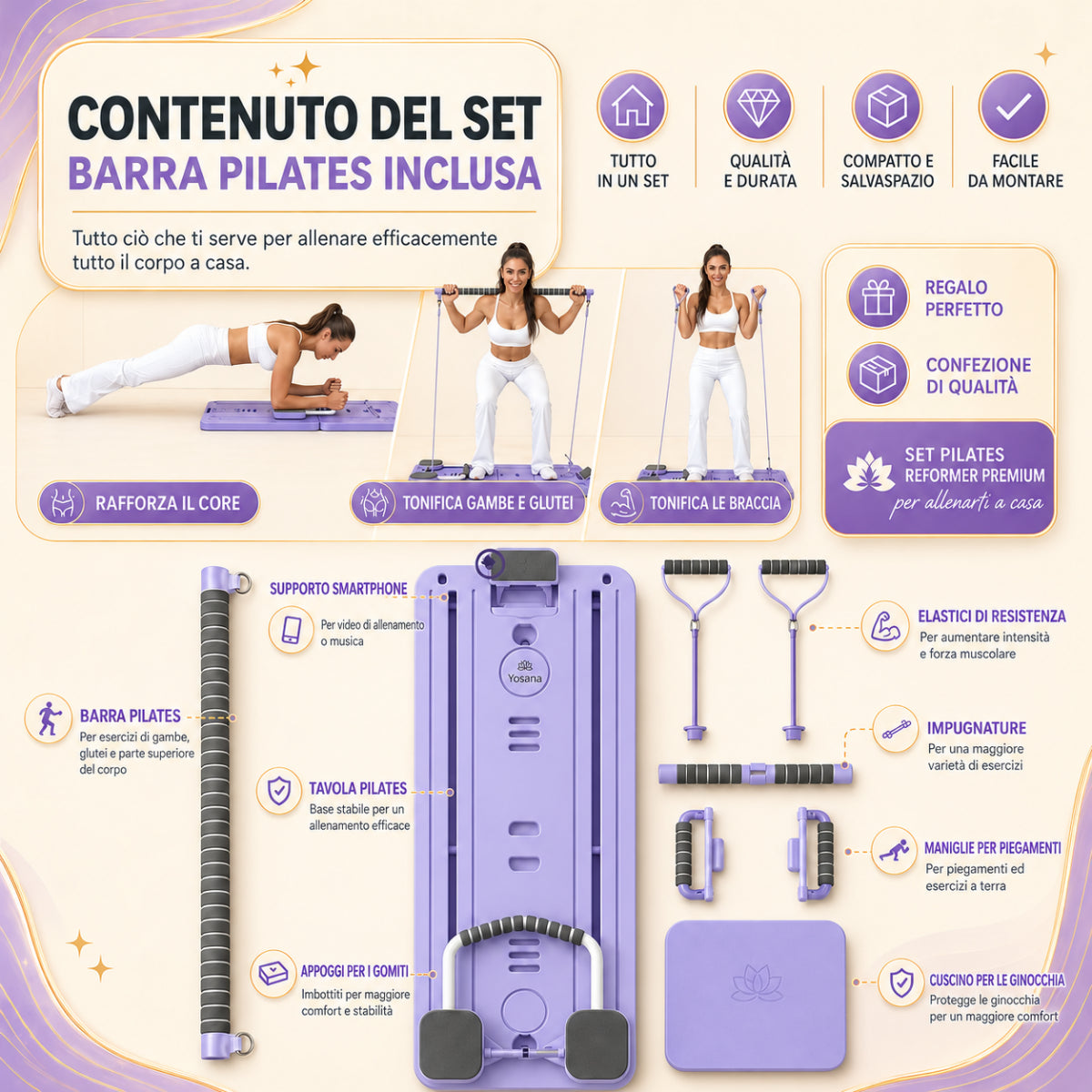 Pilates Reformer Board 8 in 1 – Lilla